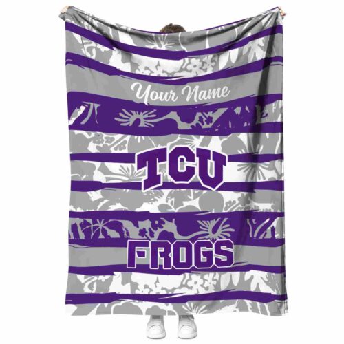 personalized tcu horned frogs floral stripes purple white blanket best selling