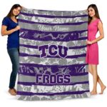 personalized tcu horned frogs floral stripes purple white blanket best selling