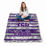 personalized tcu horned frogs floral stripes purple white blanket best selling