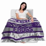 personalized tcu horned frogs floral stripes purple white blanket best selling