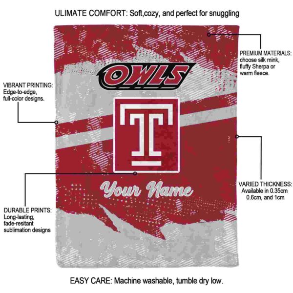 personalized temple owls grunge streaks red blanket new arrival