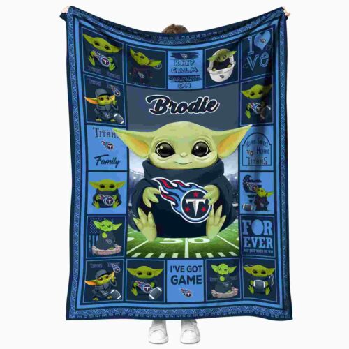personalized tennessee titans baby yoda navy blanket best selling