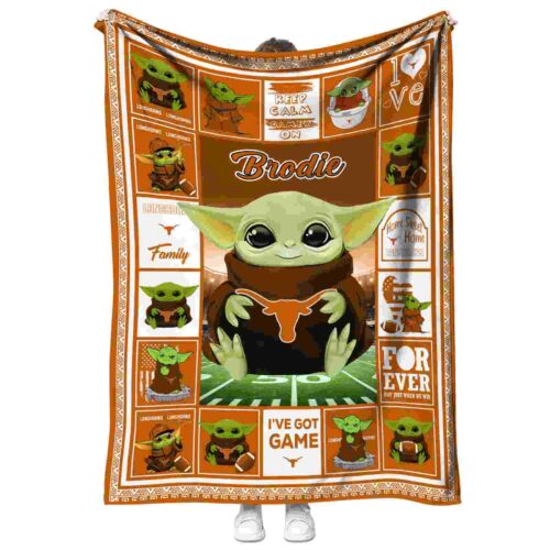 personalized texas longhorns baby yoda orange blanket best selling