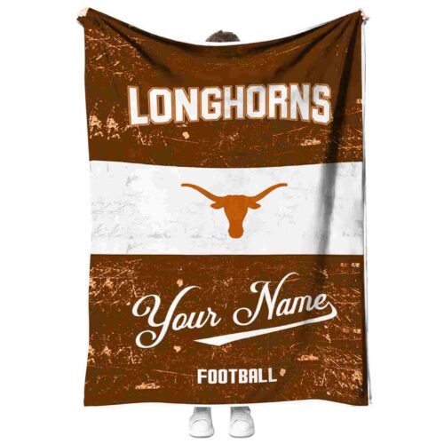 personalized texas longhorns grunge texture orange white blanket best selling