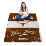personalized texas longhorns grunge texture orange white blanket best selling