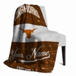 personalized texas longhorns grunge texture orange white blanket best selling