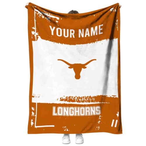 personalized texas longhorns paint strokes orange white blanket best selling