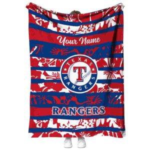 personalized texas rangers floral stripes blue white blanket best selling