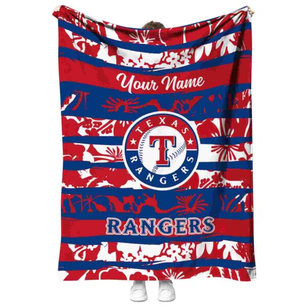 personalized texas rangers floral stripes blue white blanket best selling