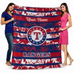 personalized texas rangers floral stripes blue white blanket fashion forward