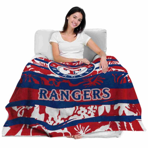 personalized texas rangers floral stripes blue white blanket latest model