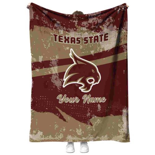 personalized texas state bobcats grunge streaks maroon blanket best selling