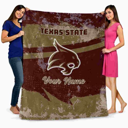 personalized texas state bobcats grunge streaks maroon blanket fashion forward