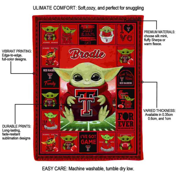 personalized texas tech red raiders baby yoda red blanket new arrival