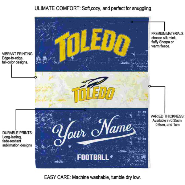 personalized toledo rockets grunge texture blue white blanket new arrival
