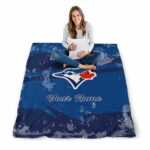 personalized toronto blue jays grunge streaks blue blanket high quality