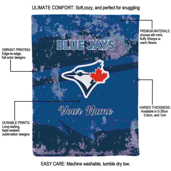 personalized toronto blue jays grunge streaks blue blanket new arrival