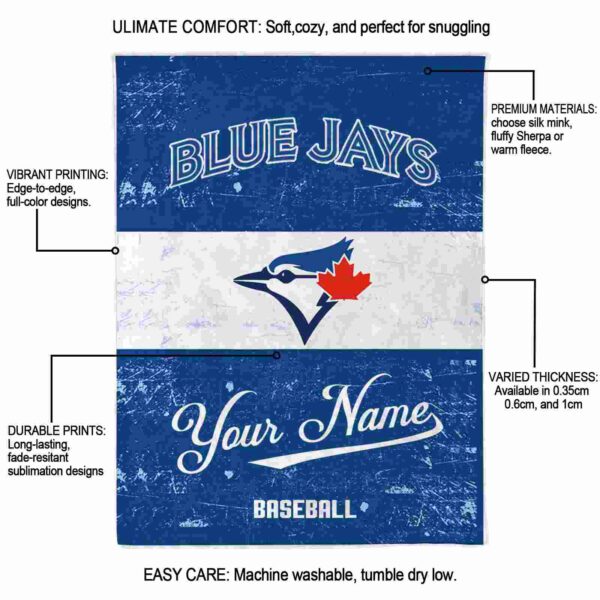 personalized toronto blue jays grunge texture blue white blanket new arrival