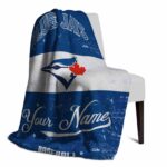 personalized toronto blue jays grunge texture blue white blanket top rated