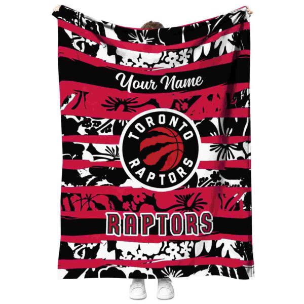 personalized toronto raptors floral stripes red white blanket best selling