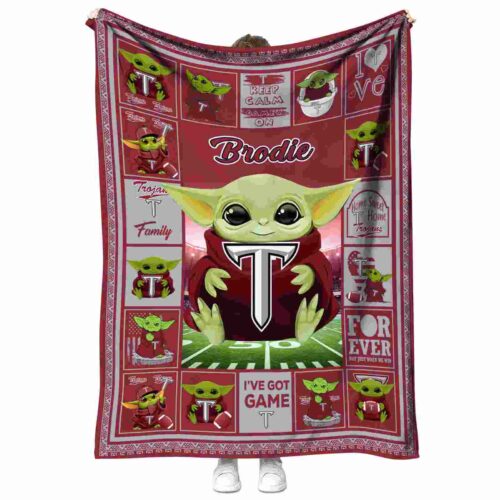 personalized troy trojans baby yoda red blanket best selling
