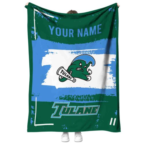 personalized tulane green wave paint strokes green white blanket best selling