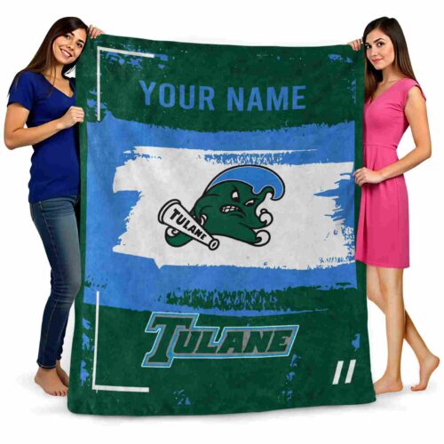 personalized tulane green wave paint strokes green white blanket fashion forward