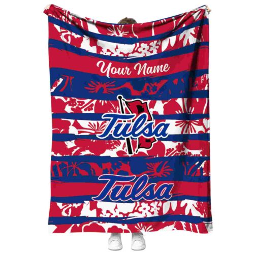 personalized tulsa golden hurricane floral stripes blue white blanket best selling
