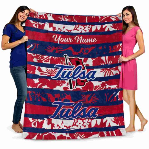 personalized tulsa golden hurricane floral stripes blue white blanket fashion forward