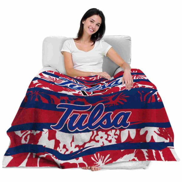 personalized tulsa golden hurricane floral stripes blue white blanket latest model