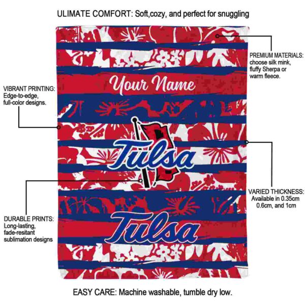 personalized tulsa golden hurricane floral stripes blue white blanket new arrival