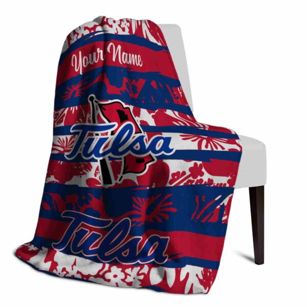personalized tulsa golden hurricane floral stripes blue white blanket top rated