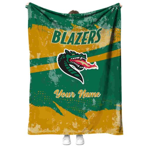 personalized uab blazers grunge streaks green blanket best selling