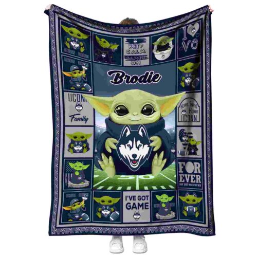 personalized uconn huskies baby yoda blue blanket best selling