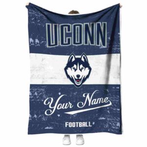personalized uconn huskies grunge texture blue white blanket best selling