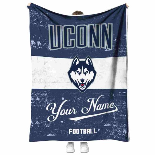 personalized uconn huskies grunge texture blue white blanket best selling