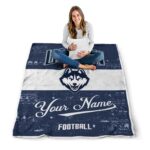 personalized uconn huskies grunge texture blue white blanket best selling