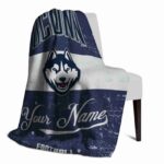 personalized uconn huskies grunge texture blue white blanket best selling