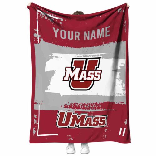 personalized umass minutemen paint strokes red white blanket best selling