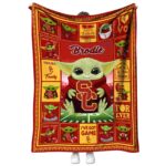 personalized usc trojans baby yoda red blanket best selling