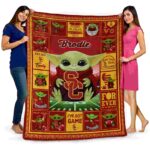 personalized usc trojans baby yoda red blanket best selling