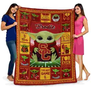 personalized usc trojans baby yoda red blanket fashion forward