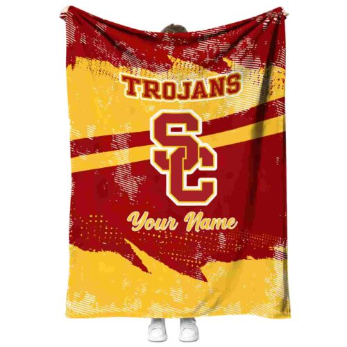 personalized usc trojans grunge streaks red blanket best selling