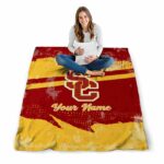 personalized usc trojans grunge streaks red blanket high quality