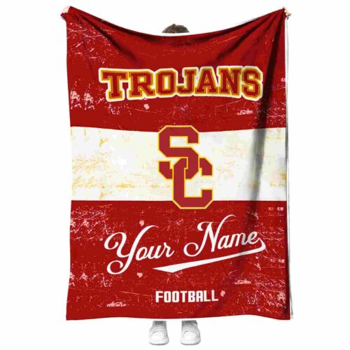 personalized usc trojans grunge texture red white blanket best selling