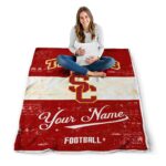 personalized usc trojans grunge texture red white blanket high quality