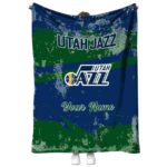 personalized utah jazz grunge streaks navy blanket best selling