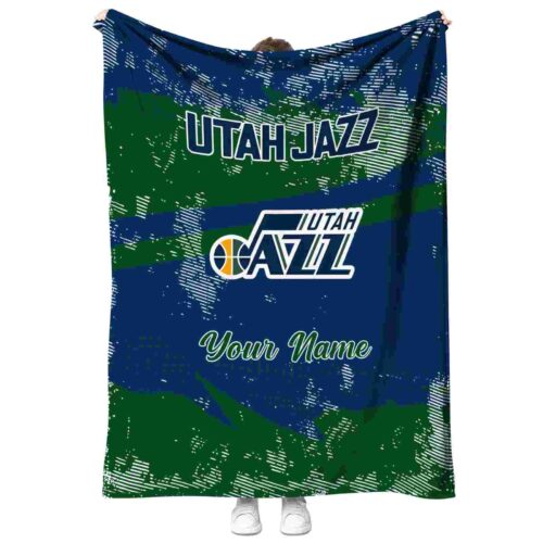 personalized utah jazz grunge streaks navy blanket best selling