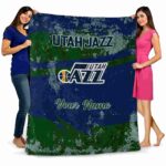 personalized utah jazz grunge streaks navy blanket best selling