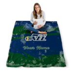 personalized utah jazz grunge streaks navy blanket best selling